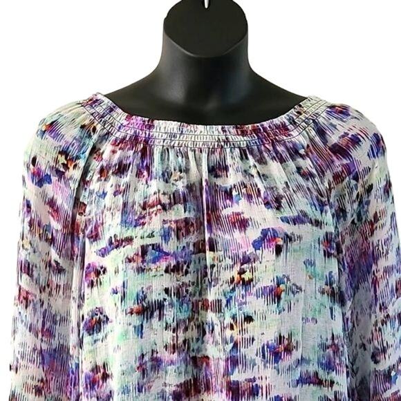 Daisy Fuentes Abstract Print Blouse – Size Large – 3/4 Sleeve – Sheer Overlay - Picture 3 of 7